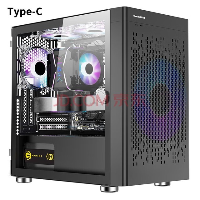  Great Wall Archimedes 2 black computer case (Type-C 3.2/20CM fan position/MATX small motherboard/240 water-cooled position/wide body/4070 graphics card)