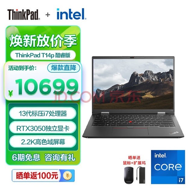  ThinkPad T14p Lenovo 13th Generation Intel Core Standard Pressure T Series Engineer Business Office High Performance Notebook 14 inch Thin and Light 2.2K High Color Gamut Screen i7-13700H 16G 512G Independent Display 03CD