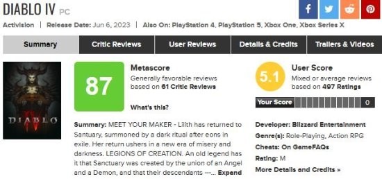 《暗黑破坏神4》差评如潮 跌到5.1分了
