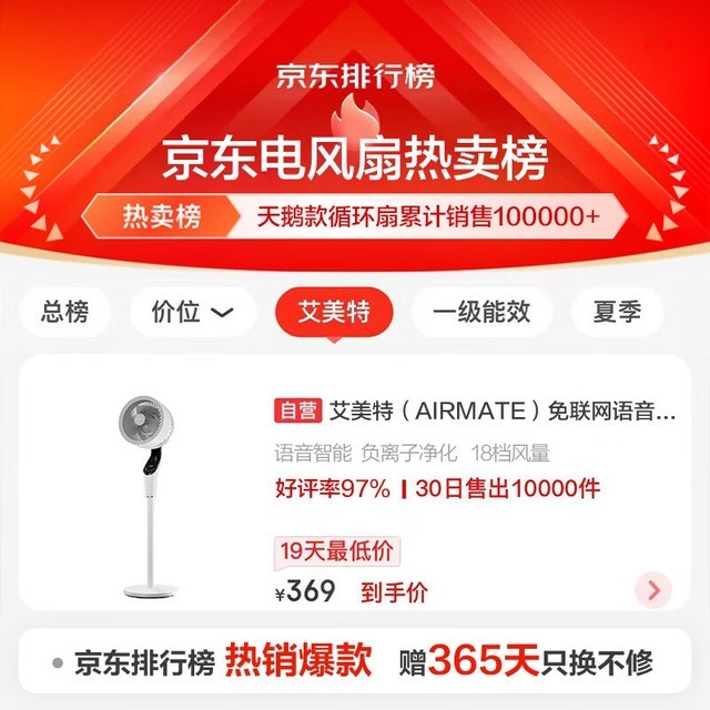 【手慢无】艾美特空气循环扇257元入手 做工精致性能出众