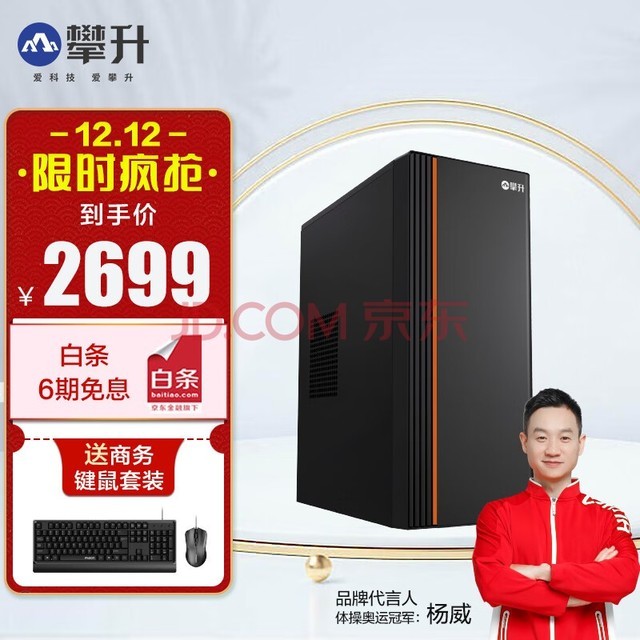 攀升 睿龙T3 台式机12代酷睿i5商用办公 设计家用游戏台式电脑主机整机 WiFi【2023款】 酷睿i5-12400 16G 256G+1T