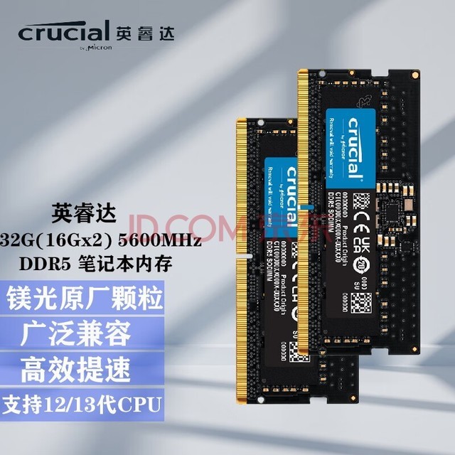 Crucial Ӣ DDR5 4800Ƶ ʼǱڴ 32G(16Gx2) DDR5 5600MHz