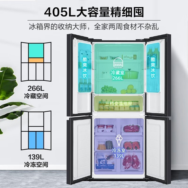 【手慢无】海尔405升一级双变频风冷无霜十字对开门超薄冰箱，到手价4598