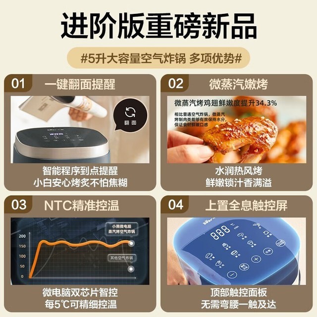 【手慢无】错过拍大腿!半价购买小熊5L空气炸锅