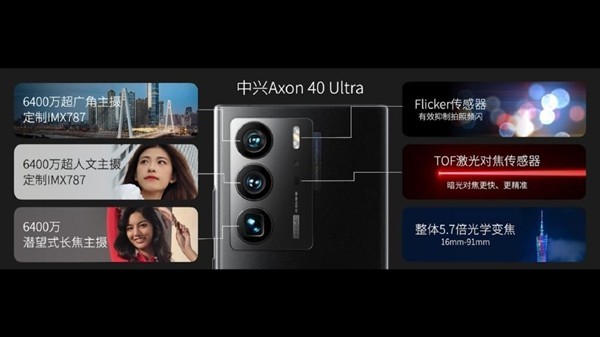 中兴Axon 40 Ultra三主摄升级：行业首发双索尼IMX787传感器