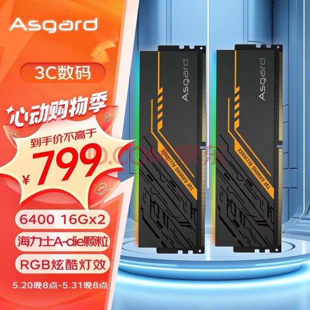 阿斯加特（Asgard）32GB(16Gx2)套装 DDR5 6400 台式机内存条 TUF联名款 RGB灯条 海力士A-die