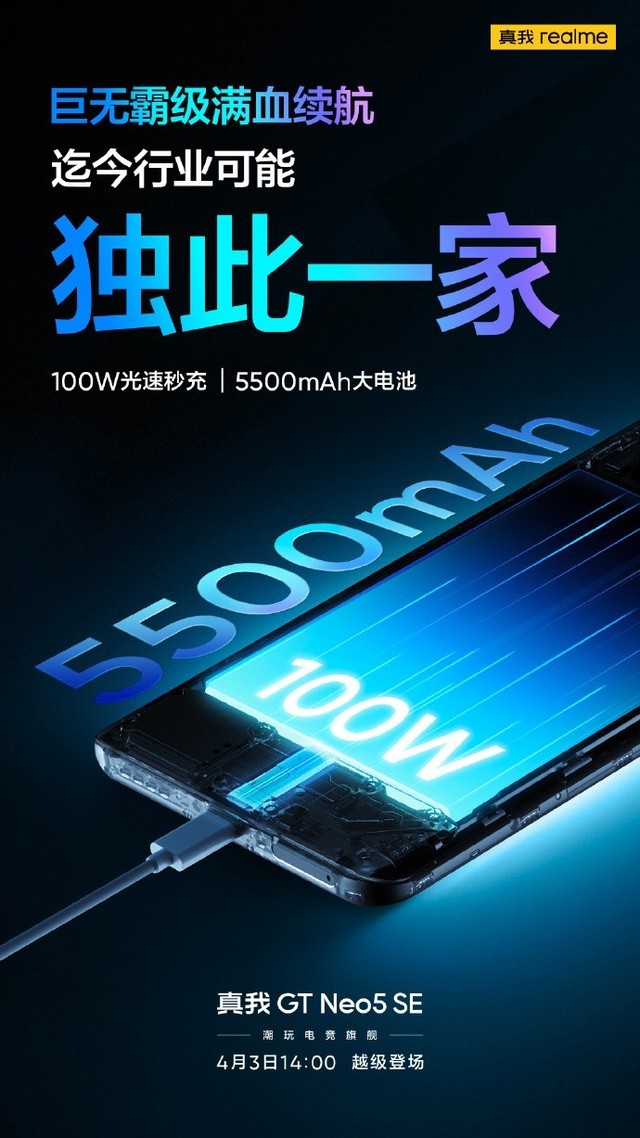 续航稳了realmegtneo5se搭载100w长寿闪充5500mah大电池