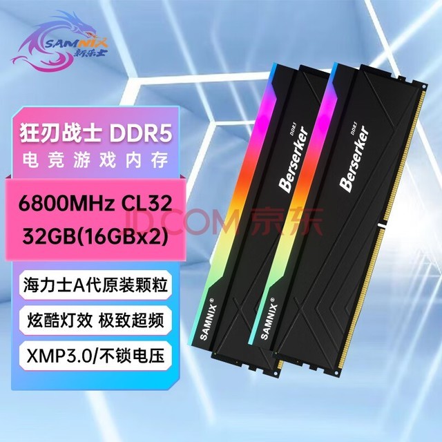 新乐士（SAMNIX）台式机内存条 32GB(16GBx2)DDR5 6800Mhz C32黑色 RGB灯条 海力士A-die 狂刃战士电竞游戏