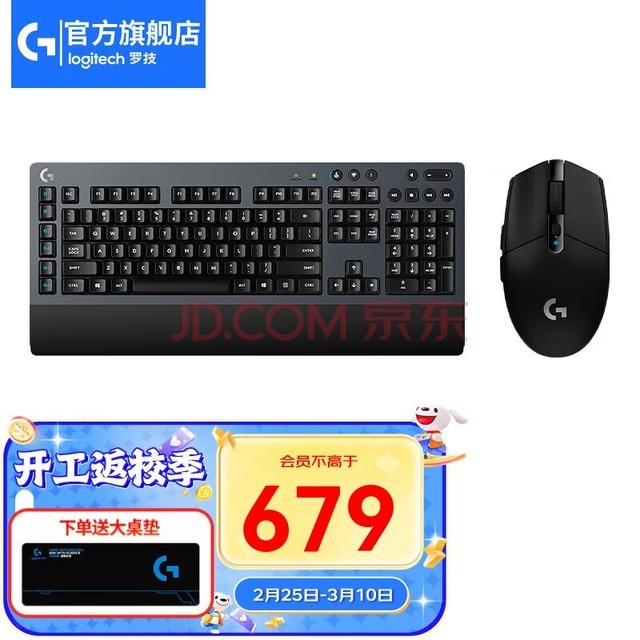 罗技(G) G613机械游戏键盘无线蓝牙双模宏编程吃鸡电脑鼠标键盘套装 G613+G304黑无线键鼠套装
