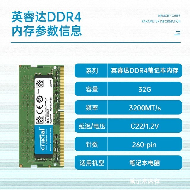 【手慢无】469元抢购英睿达32GB DDR4 3200MHz笔记本内存条