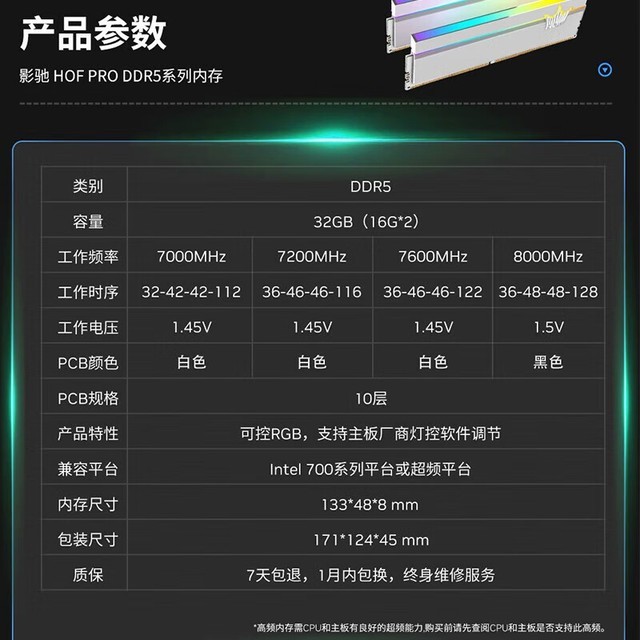ޡӰ HOF PRO DDR5 ڴ 16GB1399Ԫʱ36