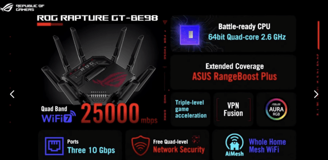 ۸ܿ£25Gbps3 ڣ˶ ROG ׿Ƶ WiFi 7 ·