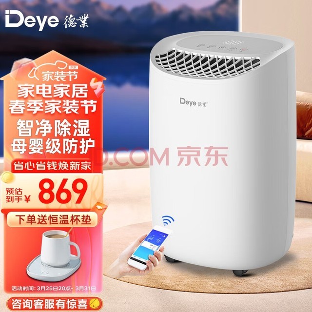 德业（Deye）德业除湿机家用抽湿器干衣净化智能轻音干燥室内梅雨季吸湿B12A3 12L/天
