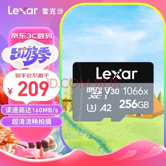 雷克沙（Lexar）256GB TF（MicroSD）存储卡 V30 读160MB/s 无人机运动相机内存卡 4K超清（1066x）