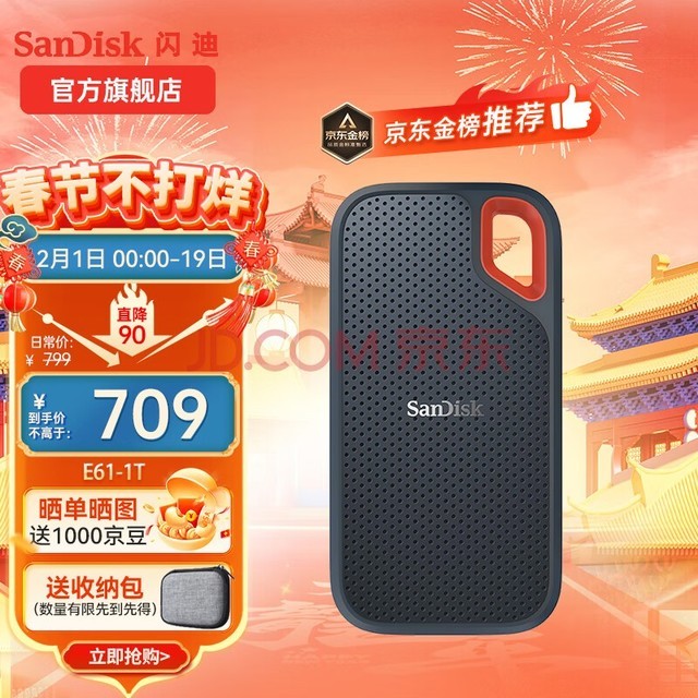 ϣSanDisk Type-CӿNVMeSSDƶ̬ӲE61洢USB3.2Gen2 ٶȡ1050MB/S ׿Խ1TB