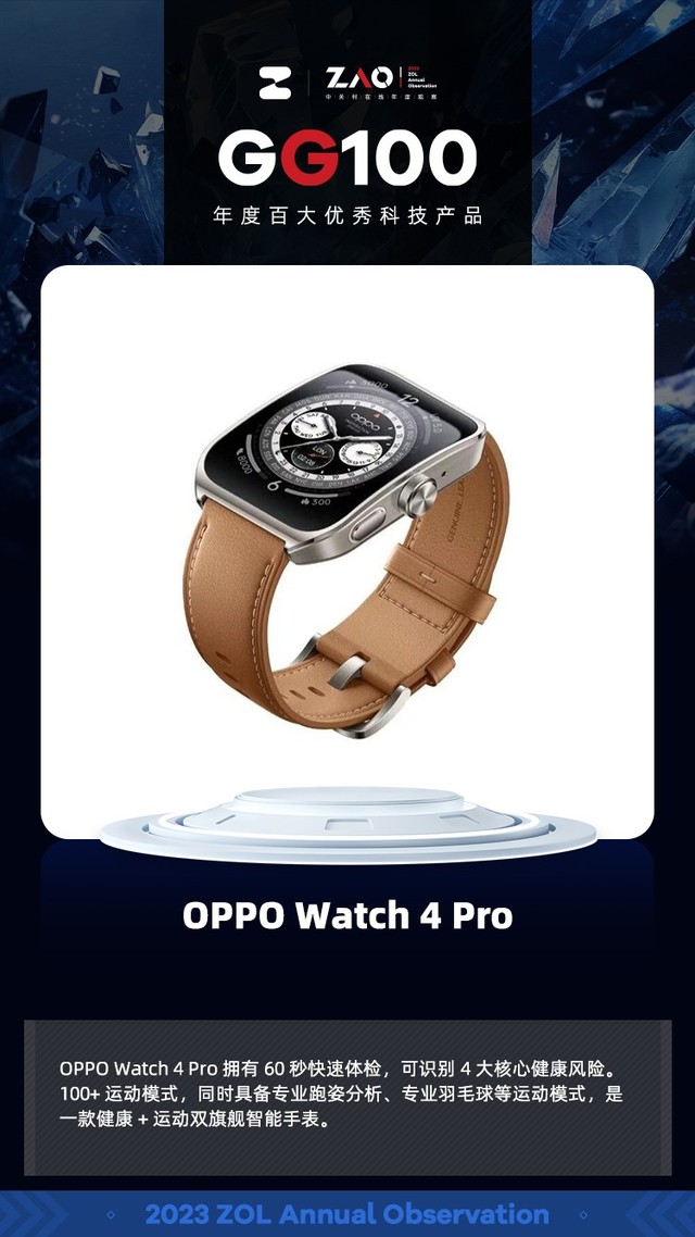 GG100 2023 ： OPPO Watch 4 Pro 年度性能旗舰产品获奖