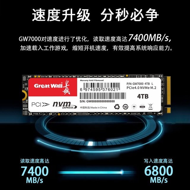 【手慢无】长城 GW7000 4TB SSD固态硬盘1088元抢购到手价只要1088元