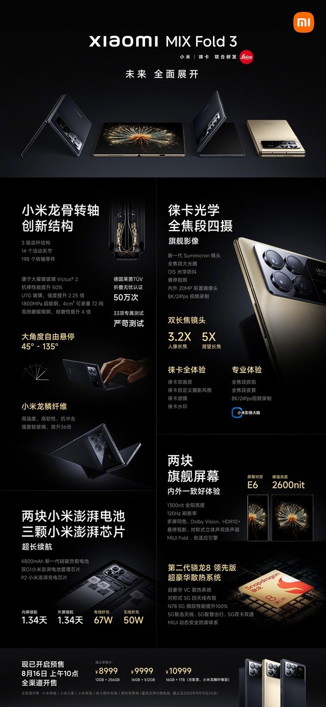 8999元起！小米MIX Fold 3折叠屏手机正式发布：潜望长焦镜头