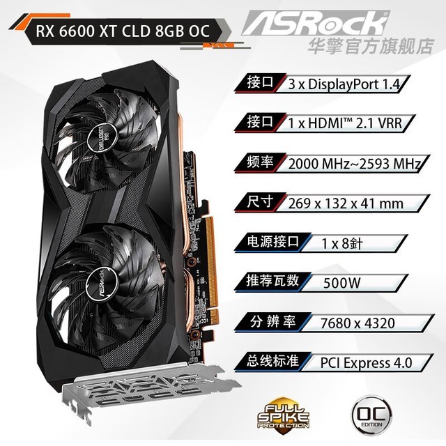 ޡֵASRockAMD RX 6600XT CLD 8GO OCսߵּ1619Ԫ