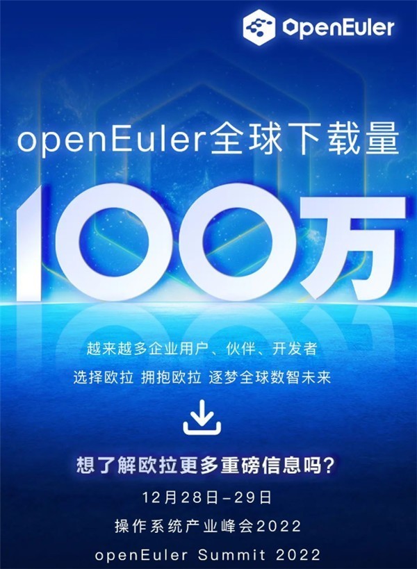 里程碑！开源欧拉openEuler全球下载量破100万 华为捐赠