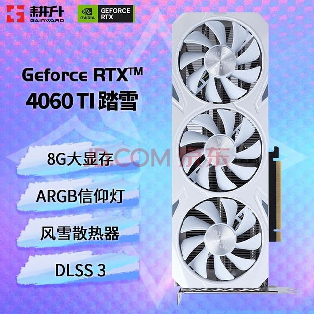 耕升（GAINWARD） GeForce RTX4060TI GDDR6 DLSS 3 专业设计绘画AI制图电竞游戏电脑台式机显卡 RTX4060TI 踏雪 8G