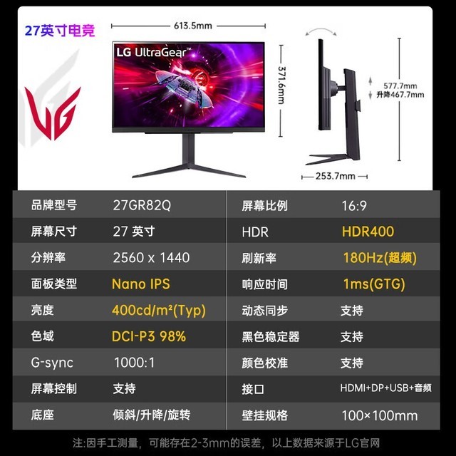 【手慢无】LG 乐金 27GR82Q显示器只要1600就能入手！