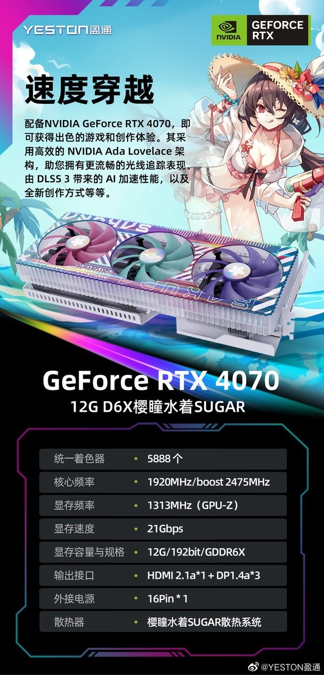 4799元盈通rtx407012gd6x櫻瞳水著sugar今日開售