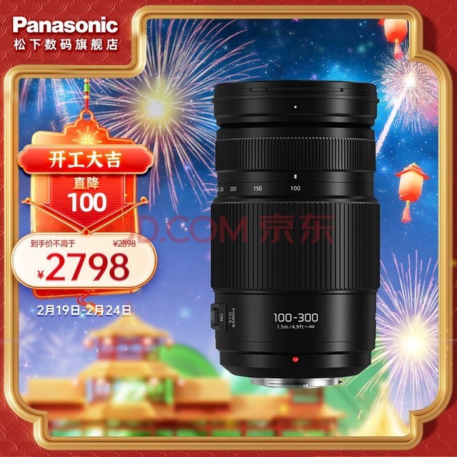 松下(Panasonic)100-300mm F4.0-5.6二代微单数码相机镜头 长焦镜头 M43卡口 黑色 Macro 4/3系统接口