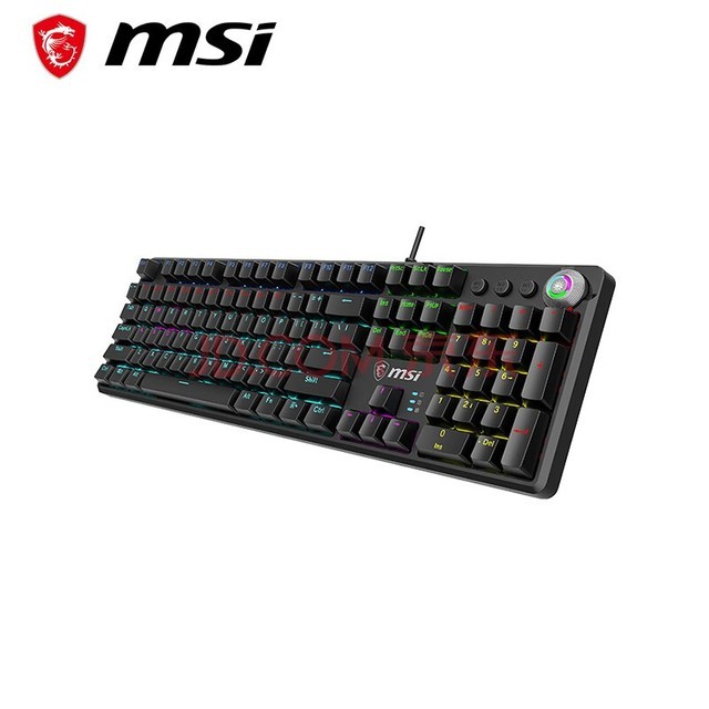 微星（MSI）GK50Z V2 机械键盘 青轴 RGB光效 有线 游戏电竞办公键盘 104键 吃鸡键盘 黑色