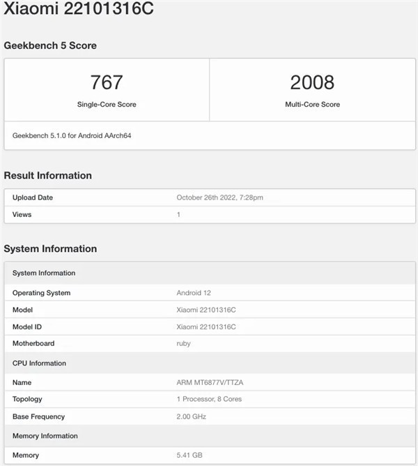 Redmi Note 12 ProܷGeekbench1080920ɼ