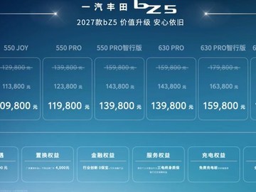 2027款丰田bZ5上市，售价10.98万起，搭载IT’S TiME 4.0与激光雷达智驾