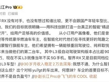 智界RX定位驾趣型智能SUV，主攻豪华品牌用户，全系标配L3级智驾